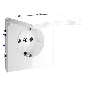 Розетка встраиваемая Voltum S70 с заземлением, защитными шторками и крышкой Белый глянцевый VLS040301