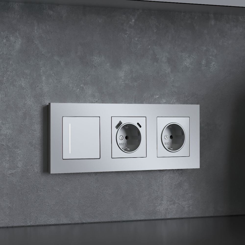 Рамка из поликарбоната Werkel Slab на 3 поста Серебро W0032965 — изображение 2