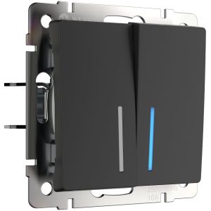 Выключатель двухклавишный встраиваемый проходной Werkel с подсветкой Черный матовый W1122108