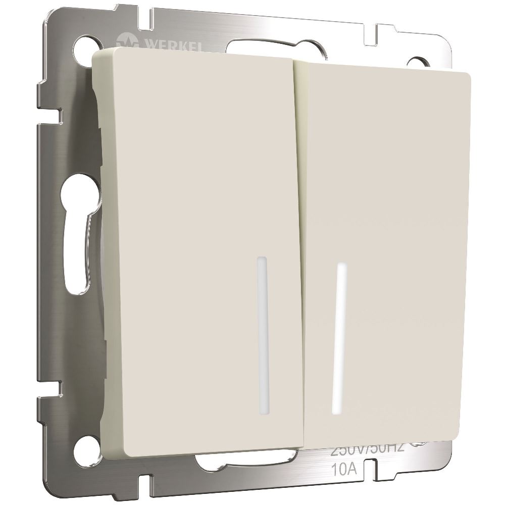 Выключатель двухклавишный встраиваемый проходной Werkel с подсветкой Айвори матовый W1122162