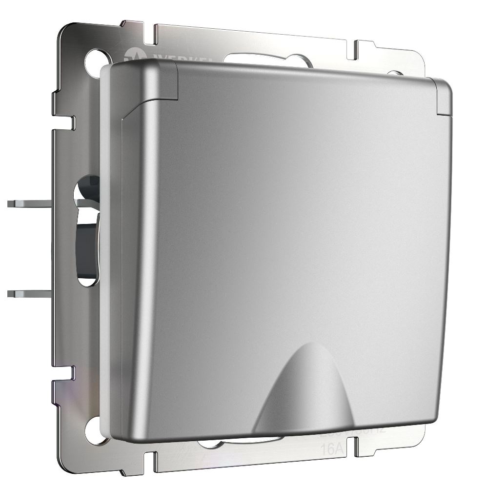 Розетка встраиваемая влагозащищенная Werkel с заземлением, шторками и защитной крышкой Серебряный W1171206