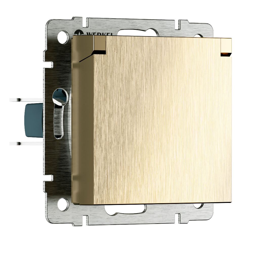 Розетка встраиваемая влагозащищенная Werkel с заземлением, шторками и защитной крышкой Шампань рифленый W1171210