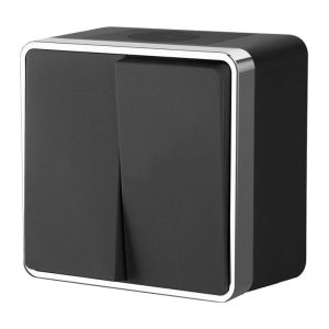 Выключатель двухклавишный накладной влагозащищенный Werkel Черный / Хром W5020235