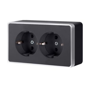 Розетка накладная двойная Werkel Gallant с заземлением и шторками Черный / Серебро W5072134