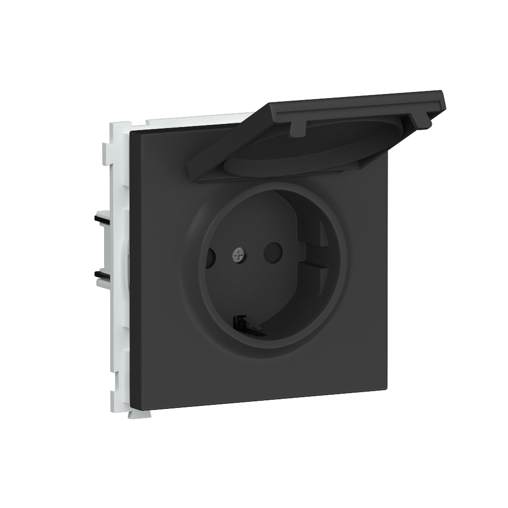 Розетка встраиваемая Donel R98 Schuko с крышкой и заземлением на клеммах Черный матовый DA17700-DA45428