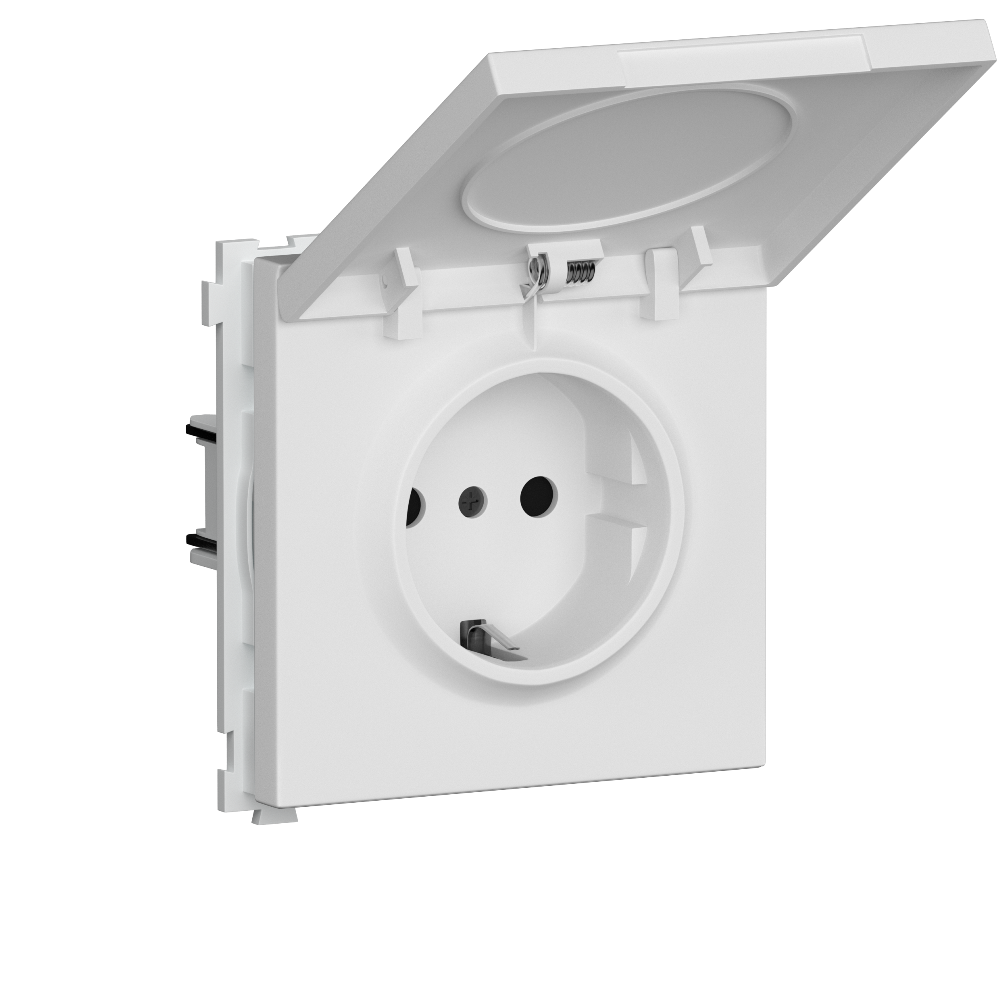 Розетка встраиваемая Donel R98 Schuko с крышкой и заземлением на клеммах Белый матовый DA17700-DA52033