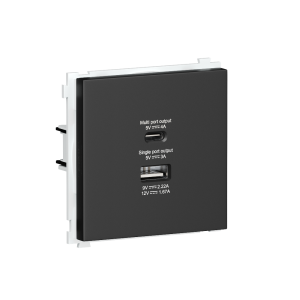 Розетка встраиваемая USB Donel R98 тип A+С быстрая зарядка Черный матовый DA20400-DA27728