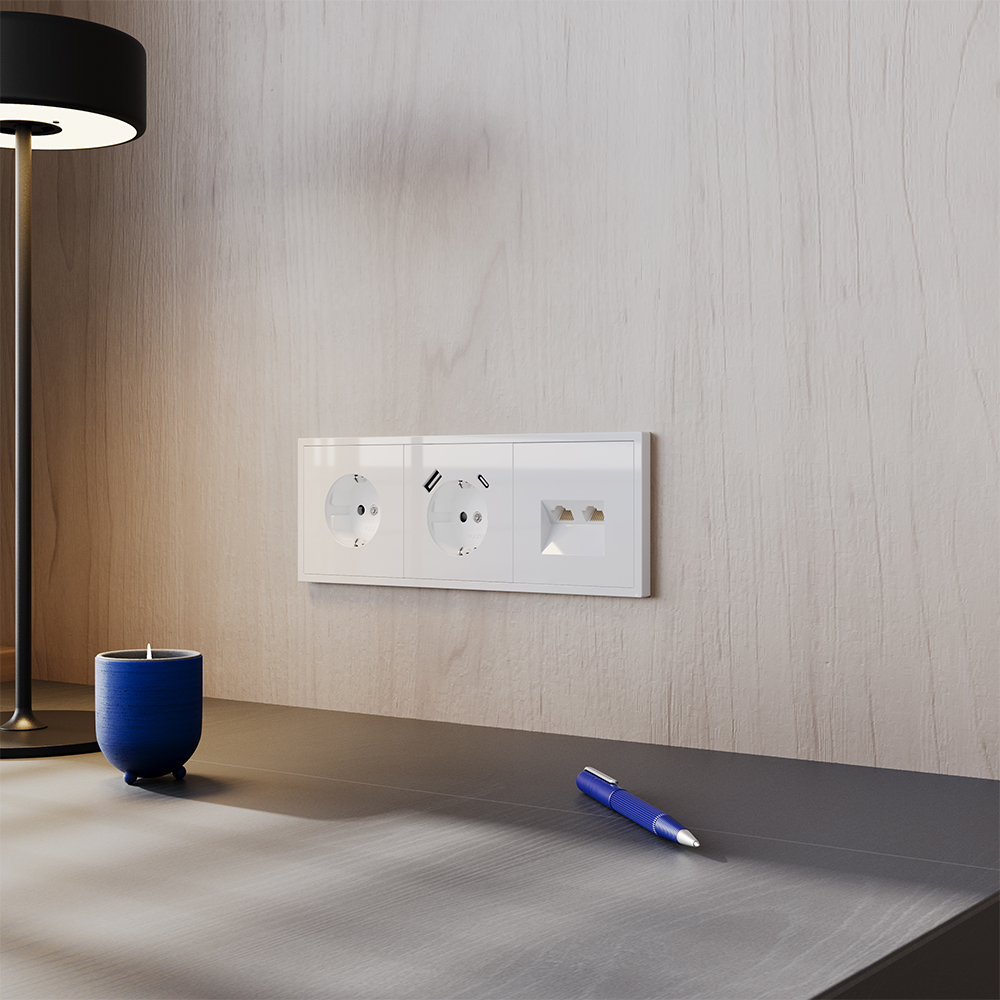 Розетка встраиваемая двойная Ethernet Voltum S70 RJ45+RJ45 Cat.6 Белый Глянцевый VLS060201 — изображение 5